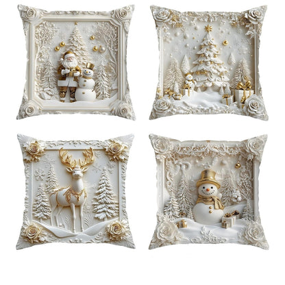 🎄 New 4-piece Christmas pillowcase set – Santa, snowman, Christmas tree & reindeer motifs for your living room decoration