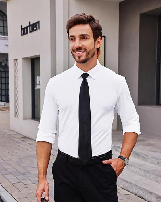 🎄LAST DAY SALE 49% OFF🎅 Dress Shirts 16-Way Stretch Slim Fit Long Sleeve Button Down Shirts Wrinkle Free Traveler Shirts