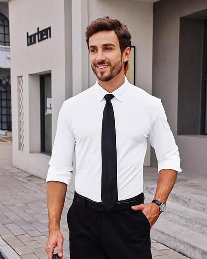 🎄LAST DAY SALE 49% OFF🎅 Dress Shirts 16-Way Stretch Slim Fit Long Sleeve Button Down Shirts Wrinkle Free Traveler Shirts