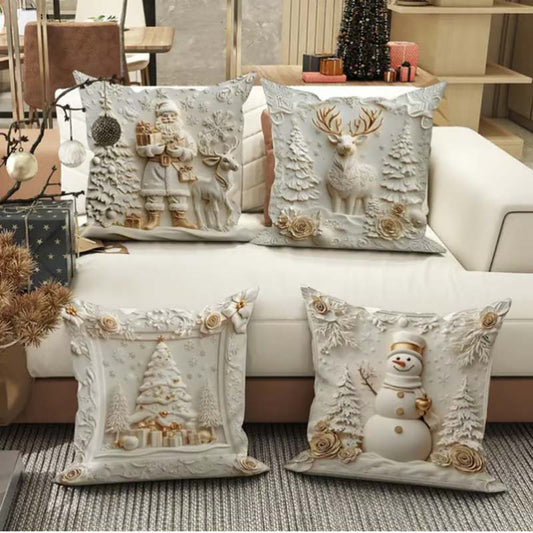 🎄 New 4-piece Christmas pillowcase set – Santa, snowman, Christmas tree & reindeer motifs for your living room decoration