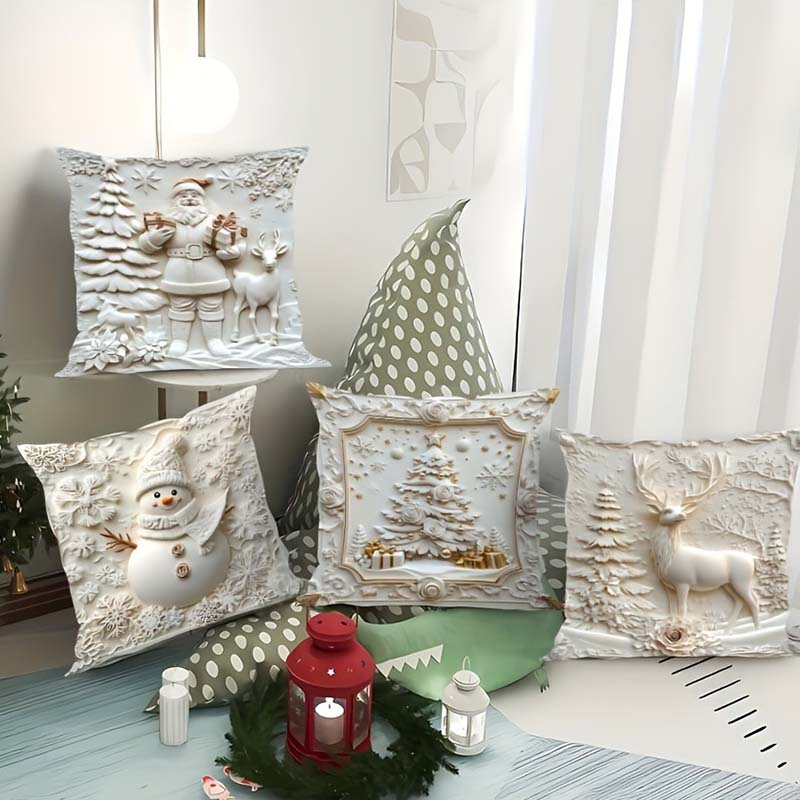 🎄 New 4-piece Christmas pillowcase set – Santa, snowman, Christmas tree & reindeer motifs for your living room decoration