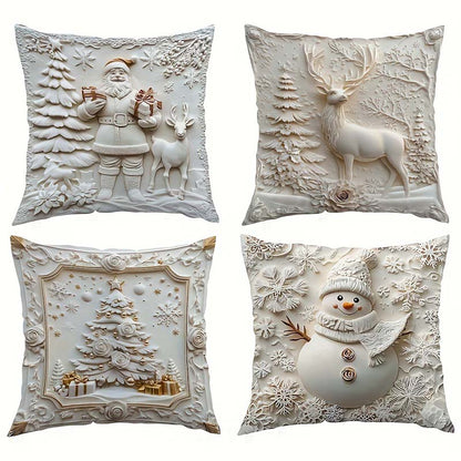 🎄 New 4-piece Christmas pillowcase set – Santa, snowman, Christmas tree & reindeer motifs for your living room decoration